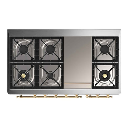 ILVE Majestic II 48 inch Triple Glass Door Natural Gas Dual Fuel Range Brass Graphite Matte