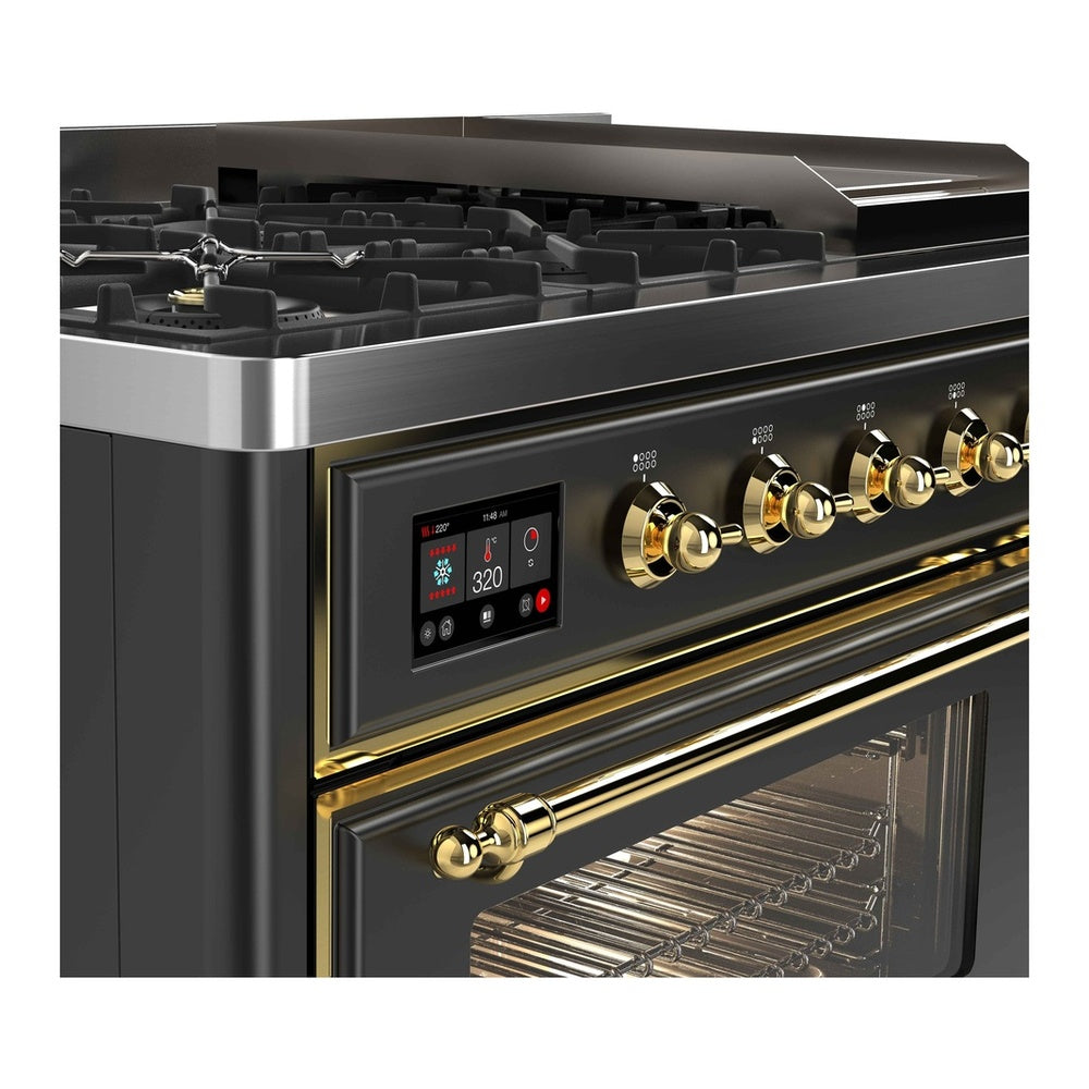 ILVE Majestic II 48 inch Triple Glass Door Natural Gas Dual Fuel Range Brass Graphite Matte