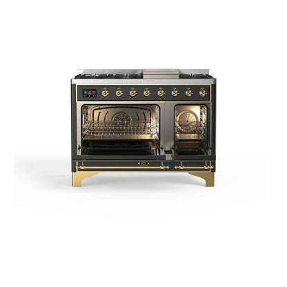 ILVE Majestic II 48 inch Triple Glass Door Natural Gas Dual Fuel Range Brass Graphite Matte