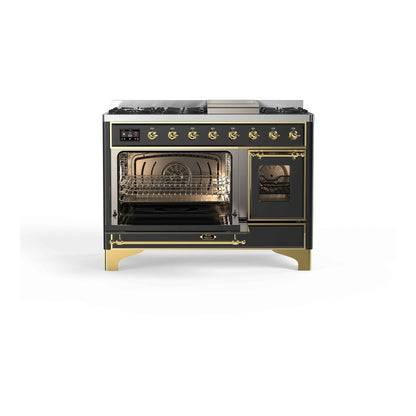 ILVE Majestic II 48 inch Triple Glass Door Natural Gas Dual Fuel Range Brass Graphite Matte