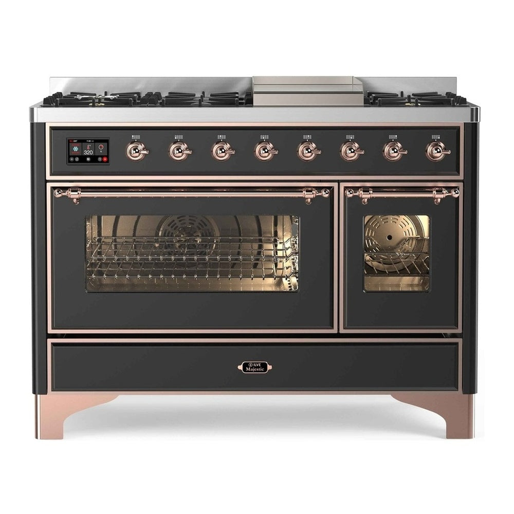 ILVE Majestic II 48" Graphite Matte Dual Fuel Range with 8 Burners and Griddle Triple Glass Door Natural Gas