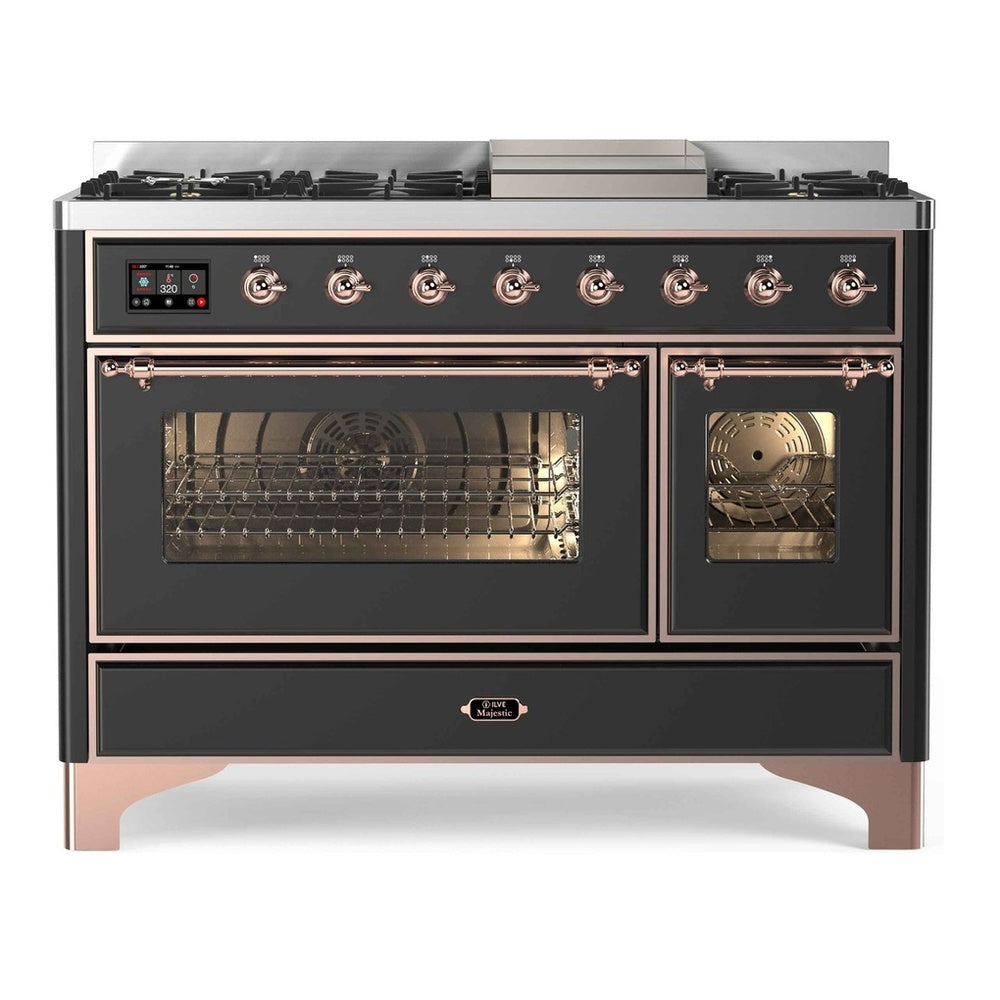 ILVE Majestic II 48 inch Triple Glass Door Natural Gas Dual Fuel Range Copper Graphite Matte