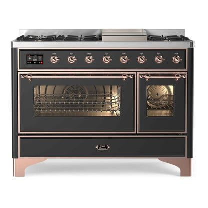 ILVE Majestic II 48 inch Triple Glass Door Natural Gas Dual Fuel Range Copper Graphite Matte