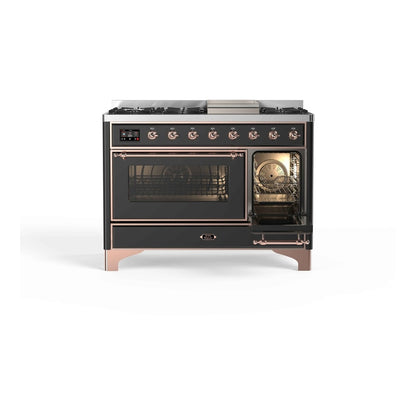 ILVE Majestic II 48 inch Triple Glass Door Natural Gas Dual Fuel Range Copper Graphite Matte