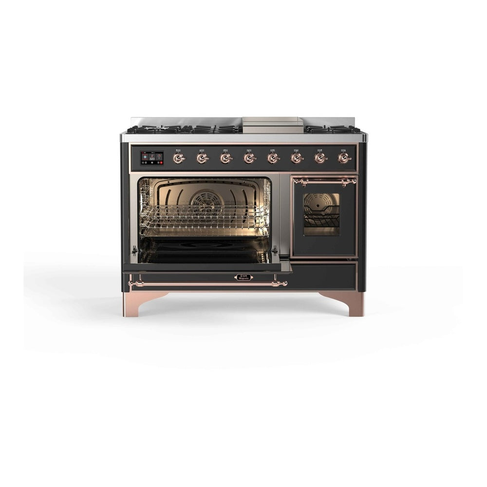 ILVE Majestic II 48 inch Triple Glass Door Natural Gas Dual Fuel Range Copper Graphite Matte