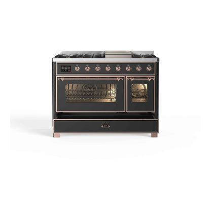 ILVE Majestic II 48 inch Triple Glass Door Natural Gas Dual Fuel Range Copper Graphite Matte