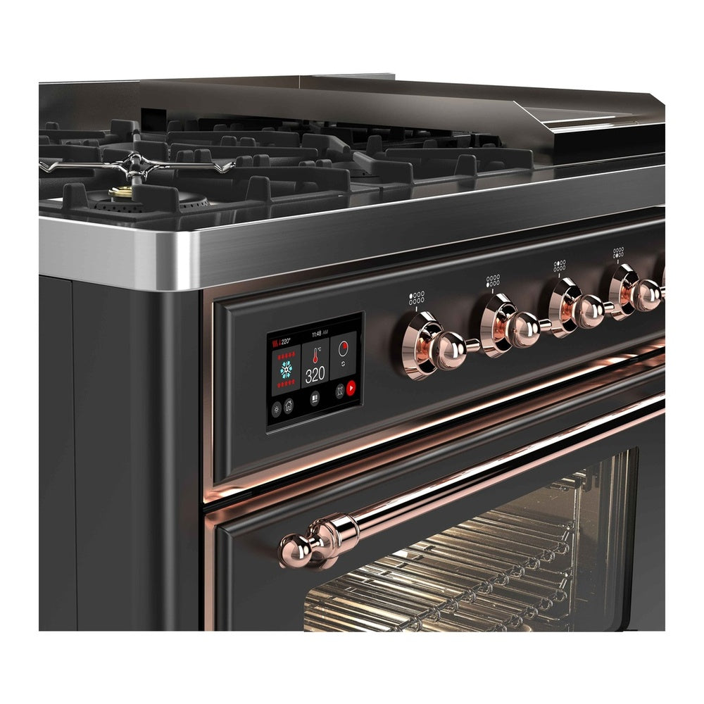 ILVE Majestic II 48 inch Triple Glass Door Natural Gas Dual Fuel Range Copper Graphite Matte