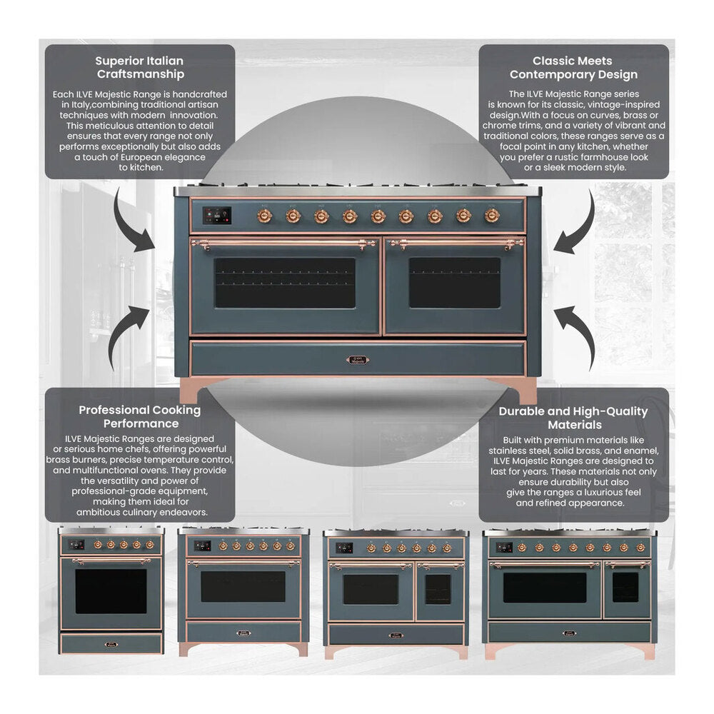 ILVE Majestic II 48 inch Triple Glass Door Natural Gas Dual Fuel Range Copper Graphite Matte