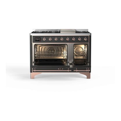 ILVE Majestic II 48 inch Triple Glass Door Natural Gas Dual Fuel Range Copper Graphite Matte