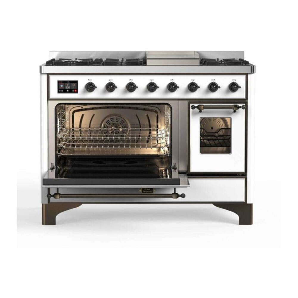 ILVE Majestic II 48 inch Triple Glass Door Natural Gas Dual Fuel Range Burnished RAL