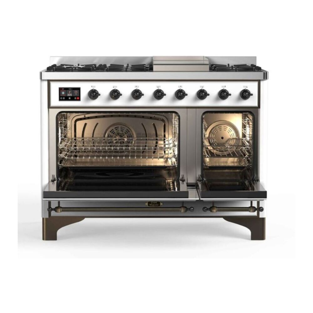 ILVE Majestic II 48 inch Triple Glass Door Natural Gas Dual Fuel Range Burnished RAL