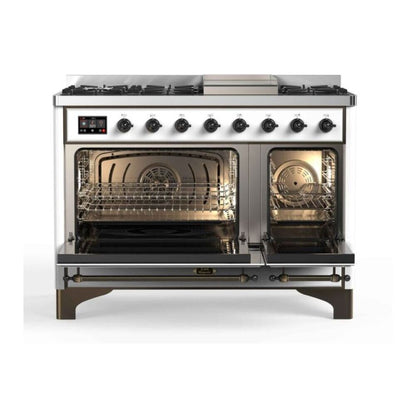 ILVE Majestic II 48 inch Triple Glass Door Natural Gas Dual Fuel Range Burnished RAL
