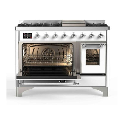 ILVE Majestic II 48 inch Triple Glass Door Natural Gas Dual Fuel Range Chrome RAL