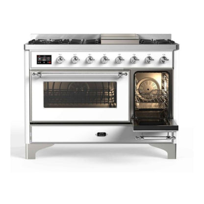 ILVE Majestic II 48 inch Triple Glass Door Natural Gas Dual Fuel Range Chrome RAL