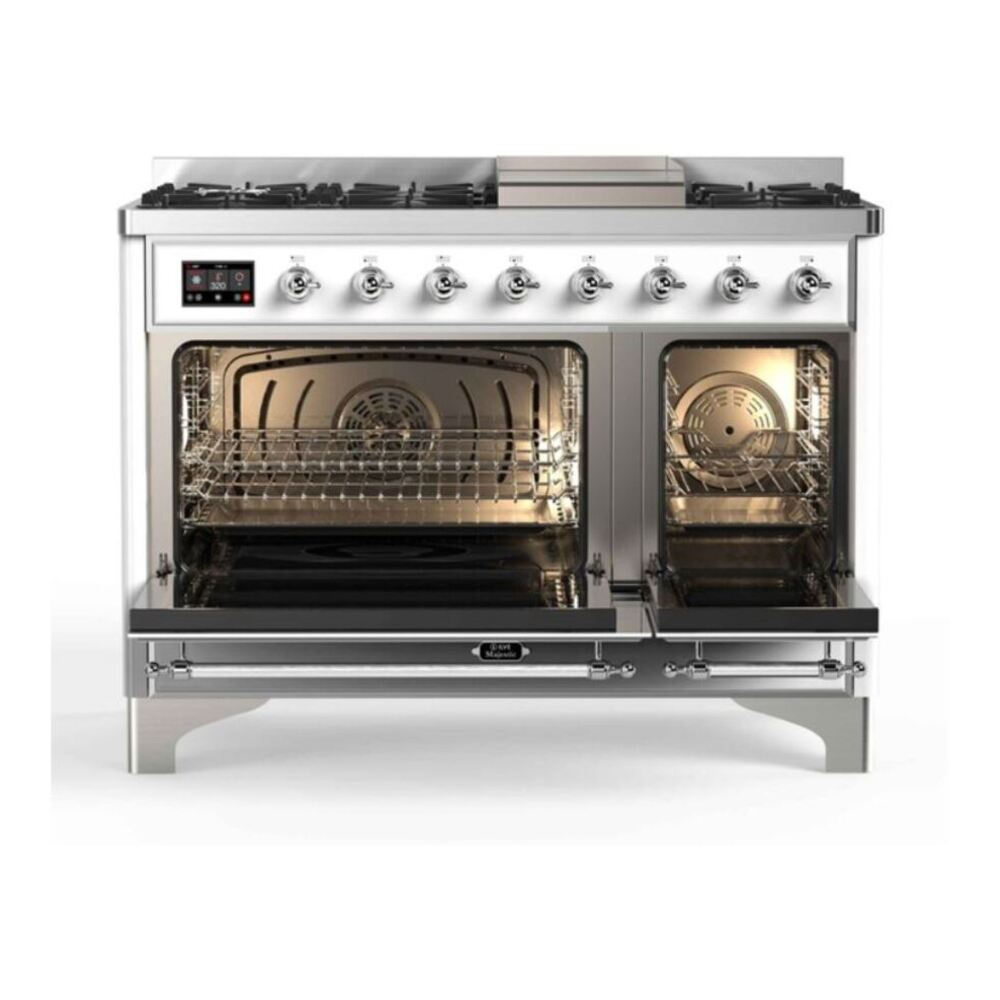 ILVE Majestic II 48 inch Triple Glass Door Natural Gas Dual Fuel Range Chrome RAL