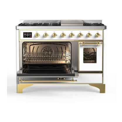ILVE Majestic II 48 inch Triple Glass Door Natural Gas Dual Fuel Range Brass RAL