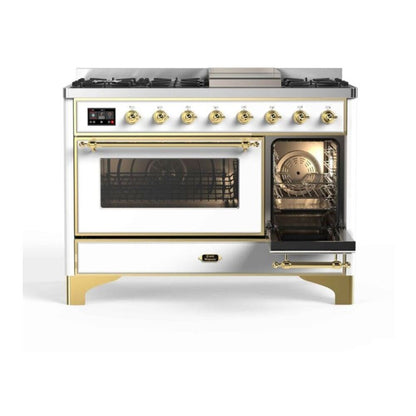 ILVE Majestic II 48 inch Triple Glass Door Natural Gas Dual Fuel Range Brass RAL