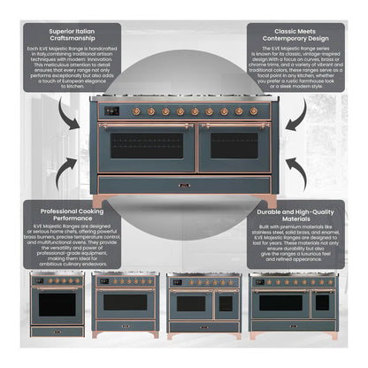 ILVE Majestic II 48 inch Triple Glass Door Natural Gas Dual Fuel Range Brass RAL
