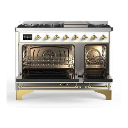 ILVE Majestic II 48 inch Triple Glass Door Natural Gas Dual Fuel Range Brass RAL