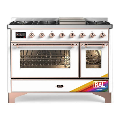 ILVE Majestic II 48 inch Triple Glass Door Natural Gas Dual Fuel Range Copper RAL