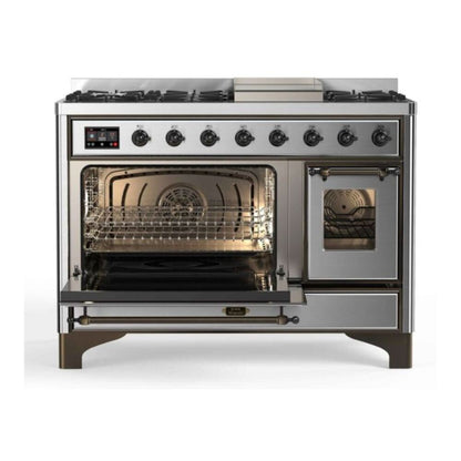 ILVE Majestic II 48 inch Triple Glass Door Natural Gas Dual Fuel Range Burnished Stainless Steel