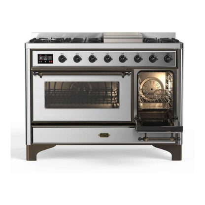 ILVE Majestic II 48 inch Triple Glass Door Natural Gas Dual Fuel Range Burnished Stainless Steel