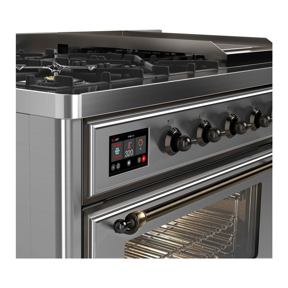 ILVE Majestic II 48 inch Triple Glass Door Natural Gas Dual Fuel Range Burnished Stainless Steel