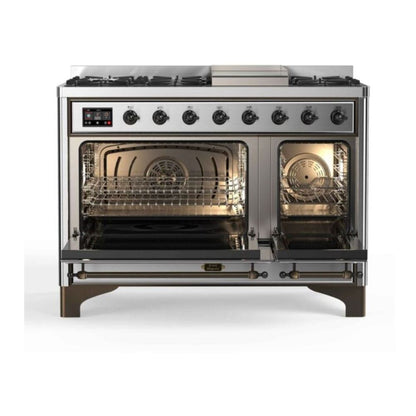 ILVE Majestic II 48 inch Triple Glass Door Natural Gas Dual Fuel Range Burnished Stainless Steel