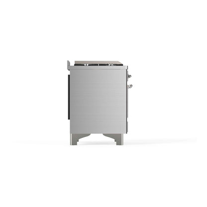 ILVE Majestic II 48 inch Triple Glass Door Natural Gas Dual Fuel Range Chrome Stainless Steel