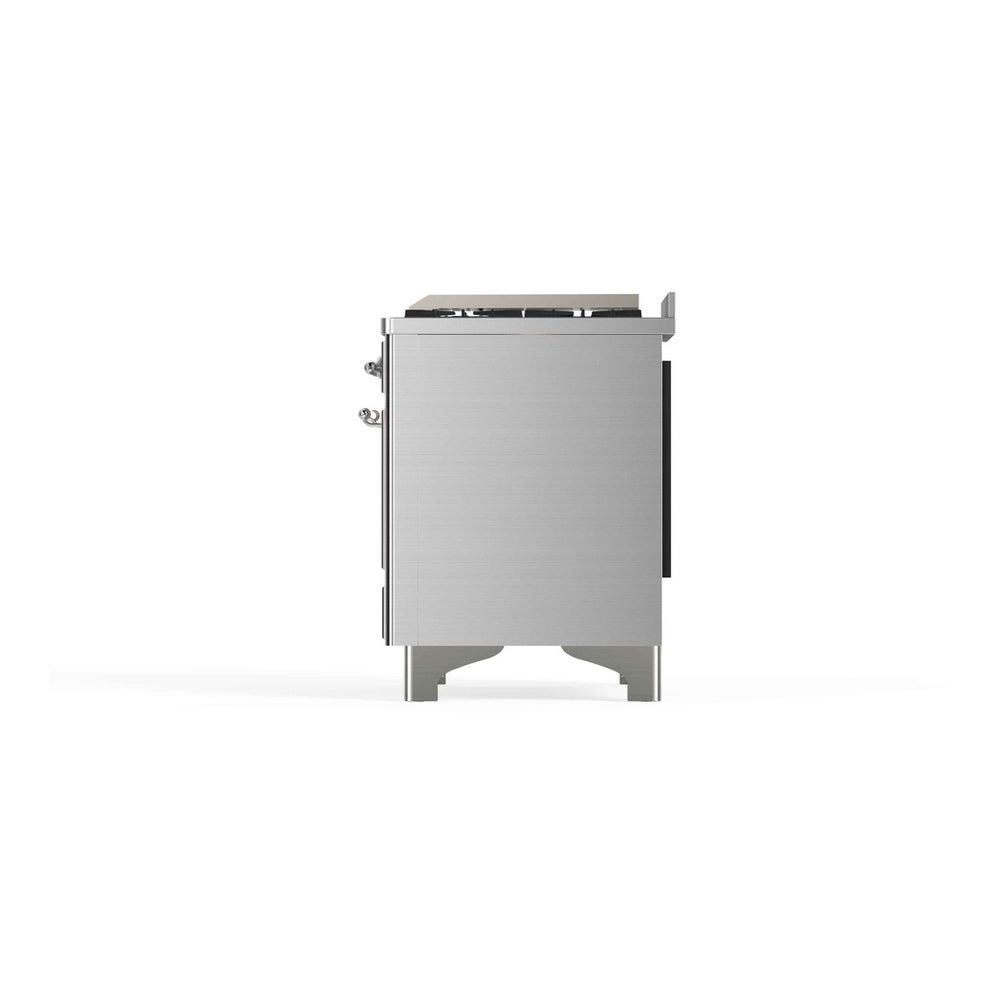 ILVE Majestic II 48 inch Triple Glass Door Natural Gas Dual Fuel Range Chrome Stainless Steel