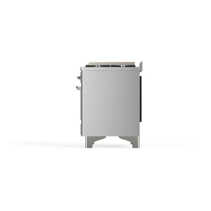 ILVE Majestic II 48 inch Triple Glass Door Natural Gas Dual Fuel Range Chrome Stainless Steel