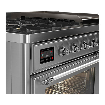 ILVE Majestic II 48 inch Triple Glass Door Natural Gas Dual Fuel Range Chrome Stainless Steel