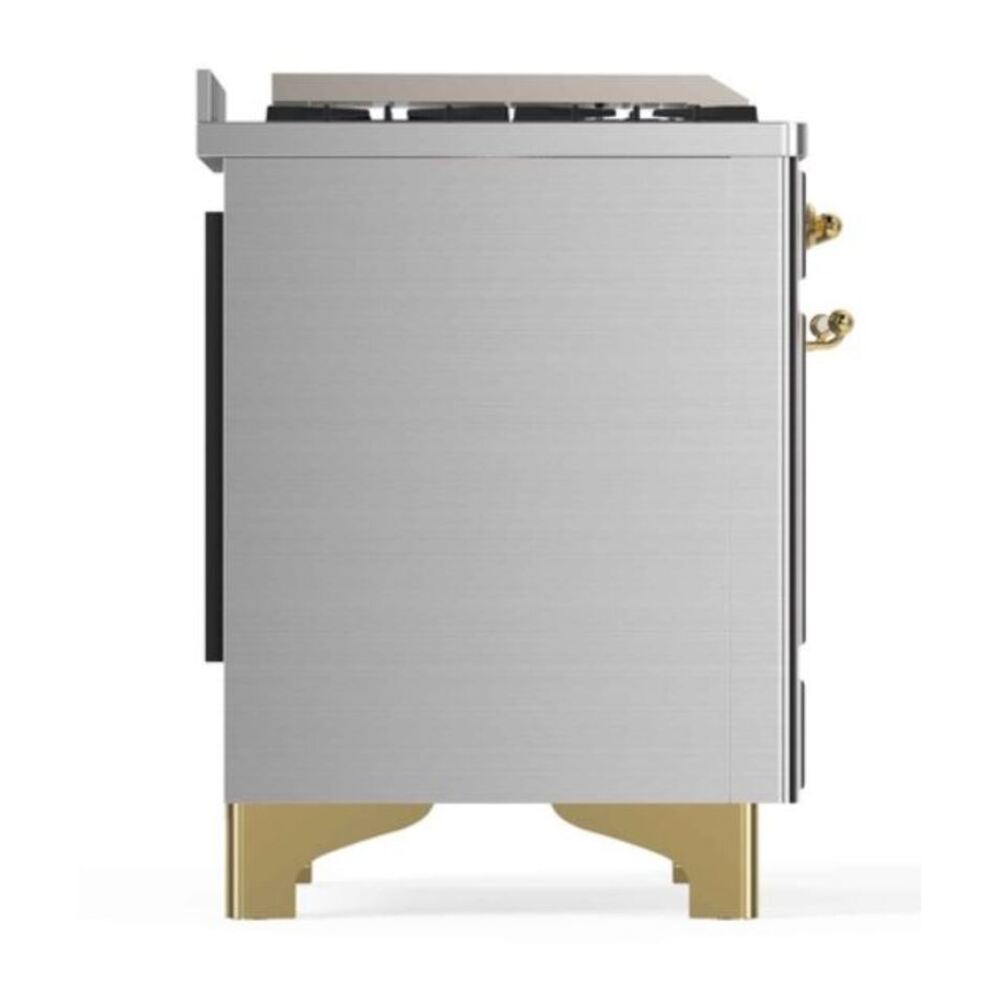 ILVE Majestic II 48 inch Triple Glass Door Natural Gas Dual Fuel Range Brass Stainless Steel
