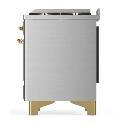 ILVE Majestic II 48 inch Triple Glass Door Natural Gas Dual Fuel Range Brass Stainless Steel