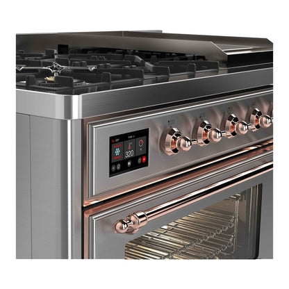 ILVE Majestic II 48 inch Triple Glass Door Natural Gas Dual Fuel Range Copper Stainless Steel