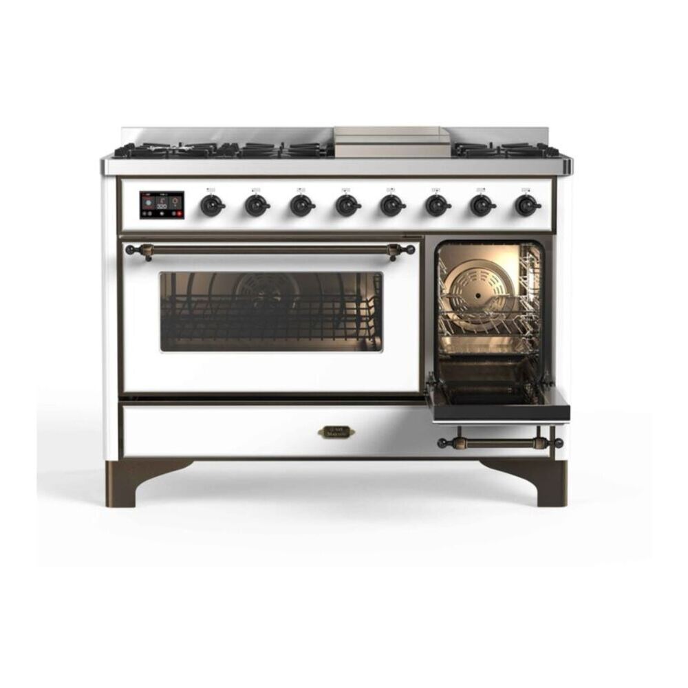 ILVE Majestic II 48 inch Triple Glass Door Natural Gas Dual Fuel Range Burnished White