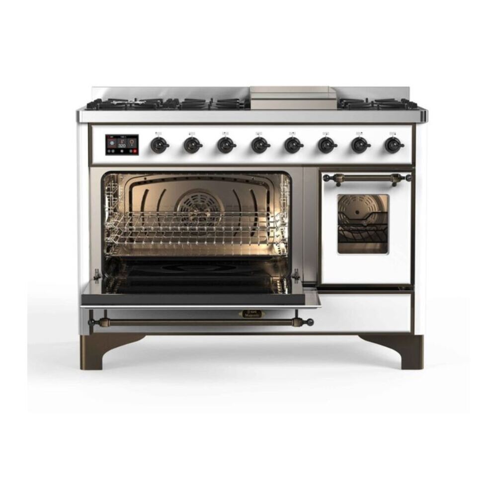 ILVE Majestic II 48 inch Triple Glass Door Natural Gas Dual Fuel Range Burnished White