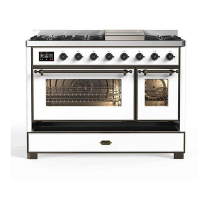 ILVE Majestic II 48 inch Triple Glass Door Natural Gas Dual Fuel Range Burnished White