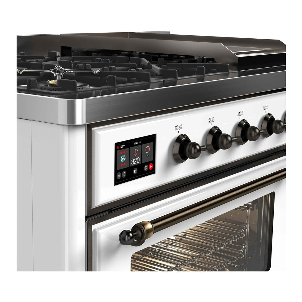 ILVE Majestic II 48 inch Triple Glass Door Natural Gas Dual Fuel Range Burnished White
