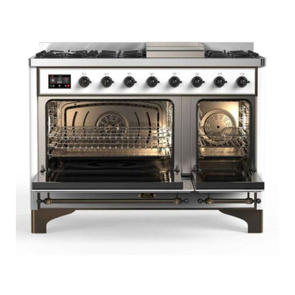 ILVE Majestic II 48 inch Triple Glass Door Natural Gas Dual Fuel Range Burnished White