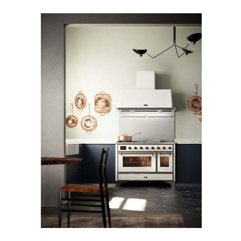 ILVE Majestic II 48 inch Triple Glass Door Natural Gas Dual Fuel Range Burnished White