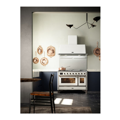 ILVE Majestic II 48 inch Triple Glass Door Natural Gas Dual Fuel Range Burnished White