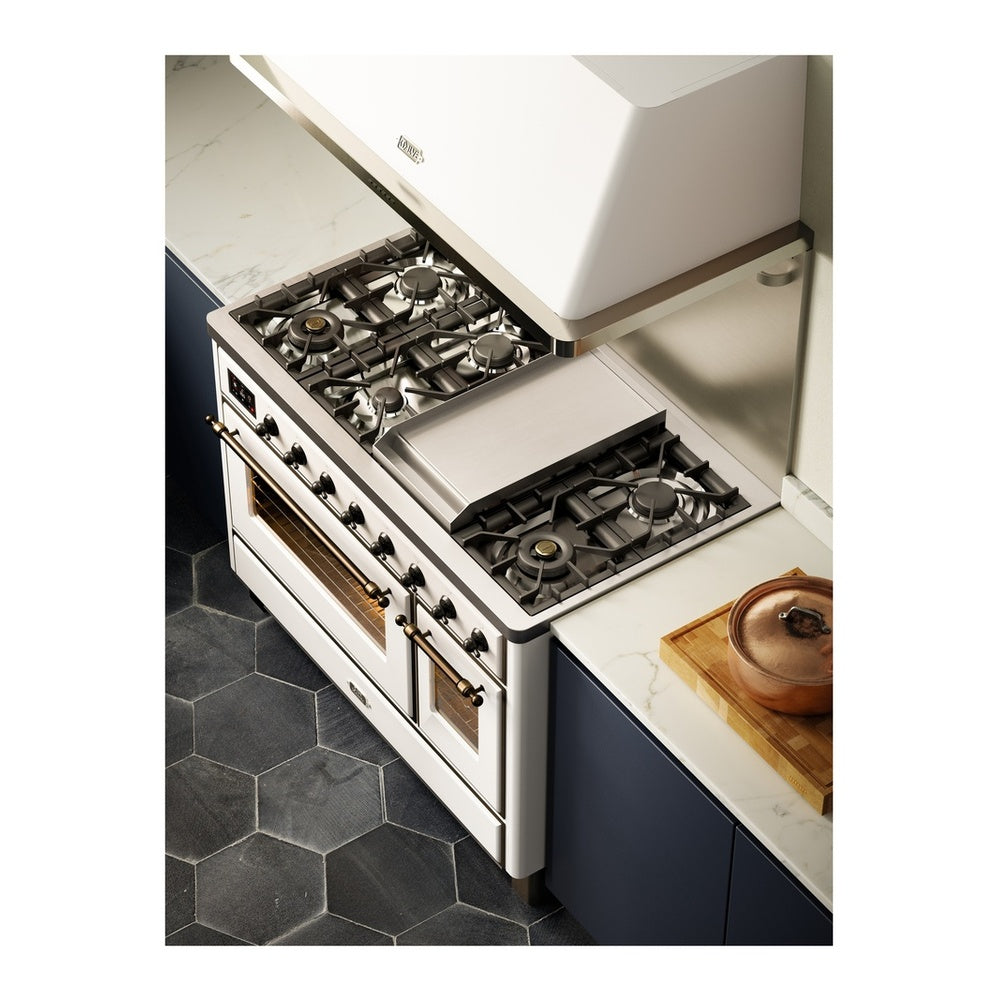 ILVE Majestic II 48 inch Triple Glass Door Natural Gas Dual Fuel Range Burnished White