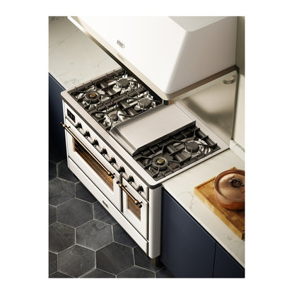 ILVE Majestic II 48 inch Triple Glass Door Natural Gas Dual Fuel Range Burnished White