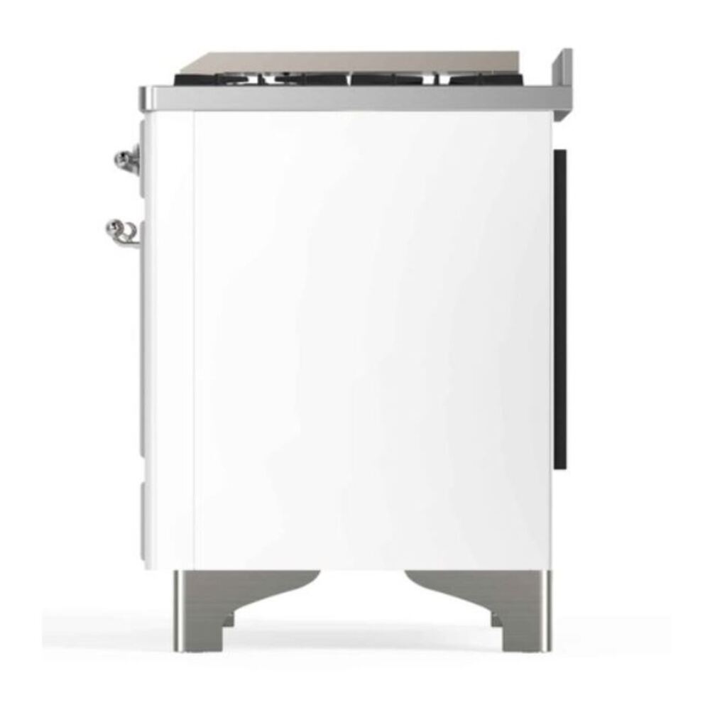 ILVE Majestic II 48 inch Triple Glass Door Natural Gas Dual Fuel Range Chrome White