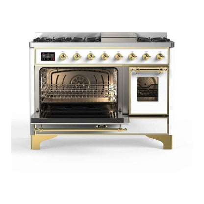 ILVE Majestic II 48 inch Triple Glass Door Natural Gas Dual Fuel Range Brass White