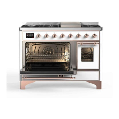 ILVE Majestic II 48 inch Triple Glass Door Natural Gas Dual Fuel Range Copper White