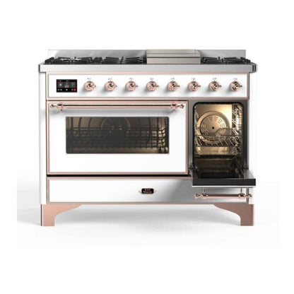 ILVE Majestic II 48 inch Triple Glass Door Natural Gas Dual Fuel Range Copper White