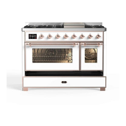 ILVE Majestic II 48 inch Triple Glass Door Natural Gas Dual Fuel Range Copper White