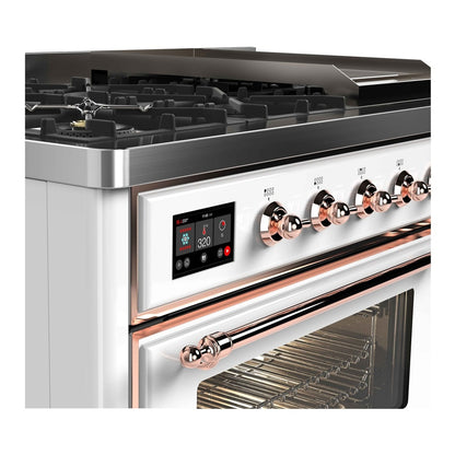 ILVE Majestic II 48 inch Triple Glass Door Natural Gas Dual Fuel Range Copper White